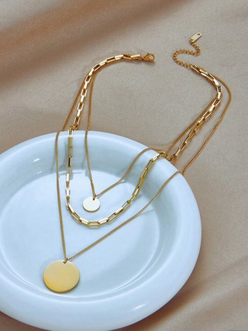 New Stainless Steel Gold Plated Multi-Layer Pendant Necklace - Picture 4 of 7